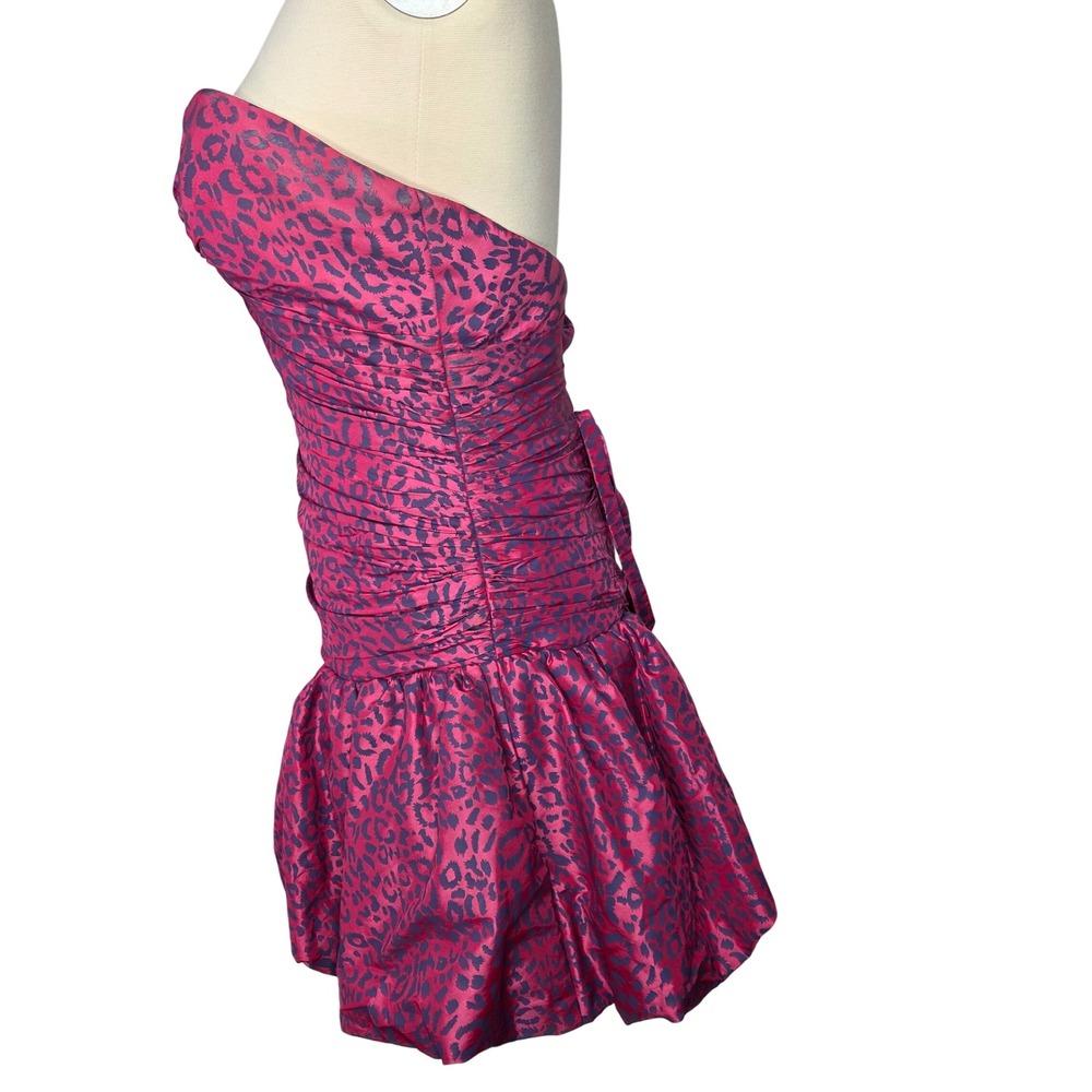 Flirt by Maggie Sottero Strapless Leopard Ruched Bodycon Ruffle Dress‎ Size 6 - Picture 2 of 8